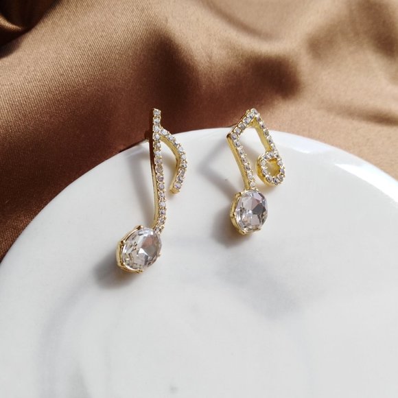 🎵💕Last one 💙Music Symbol Stud Earrings Rhinestone - Picture 10 of 13